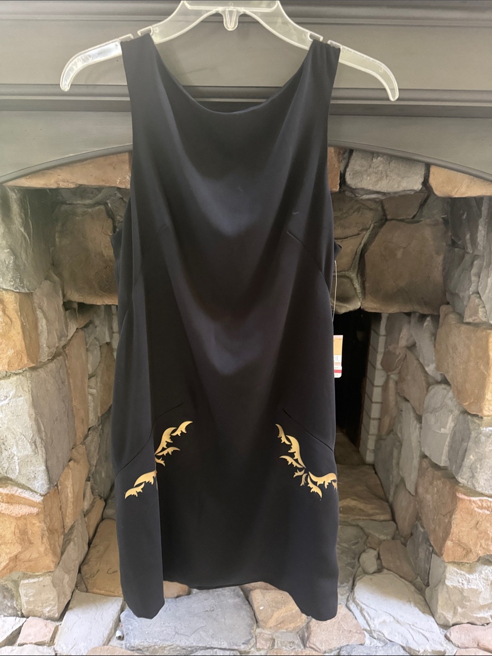 Black Sleeveless Shift Dress with Gold Accent